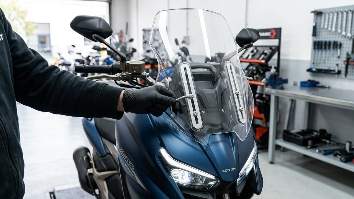 Cómo ajustar y fijar el parabrisas de Voge 525DSX para evitar que baje a alta velocidad